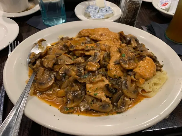 Chicken Marsala over egg fettuccine at Lorenzo’s