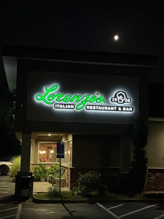 Lorenzo’s illuminated sign at night