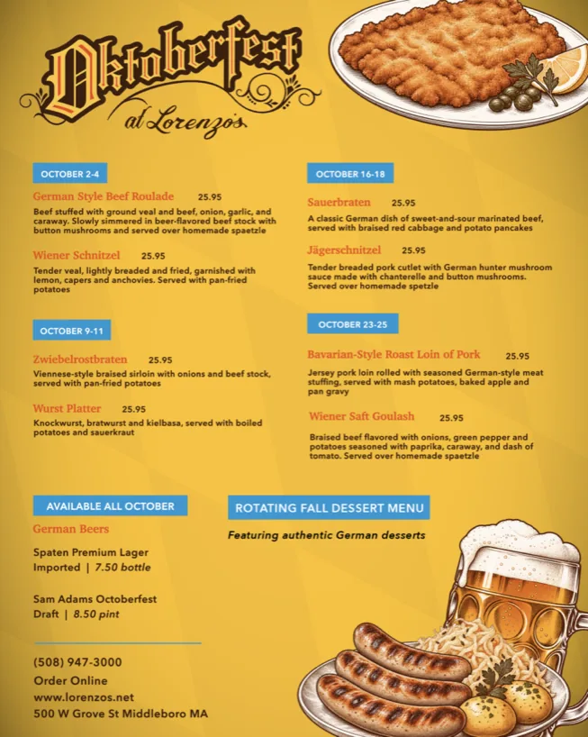 Oktoberfest at Lorenzo’s menu flyer