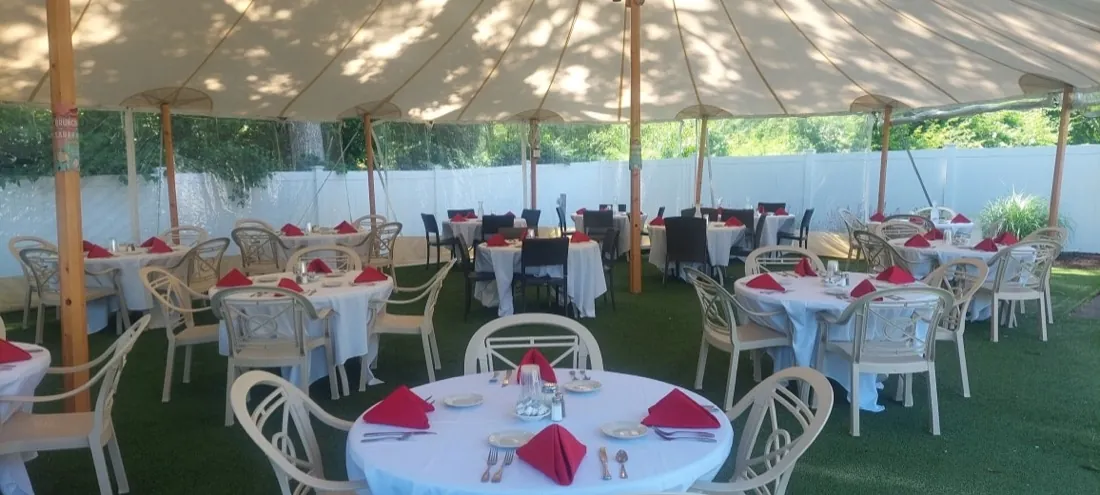 Outdoor event tent set with tables